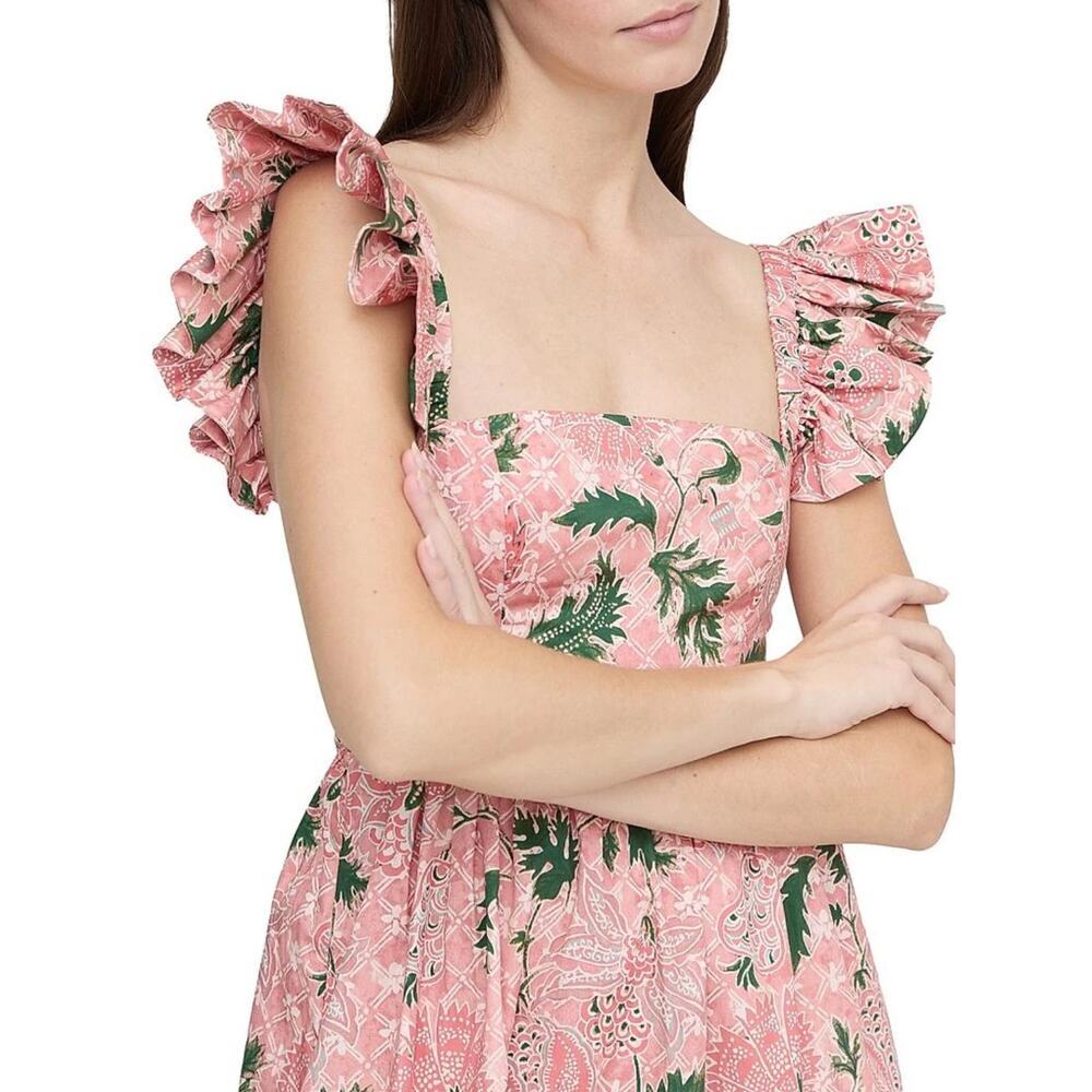 Hill House Home The Pippa Maxi Smocked Dress Rose Calico Trellis Floral Ruffle L - Picture 4 of 13